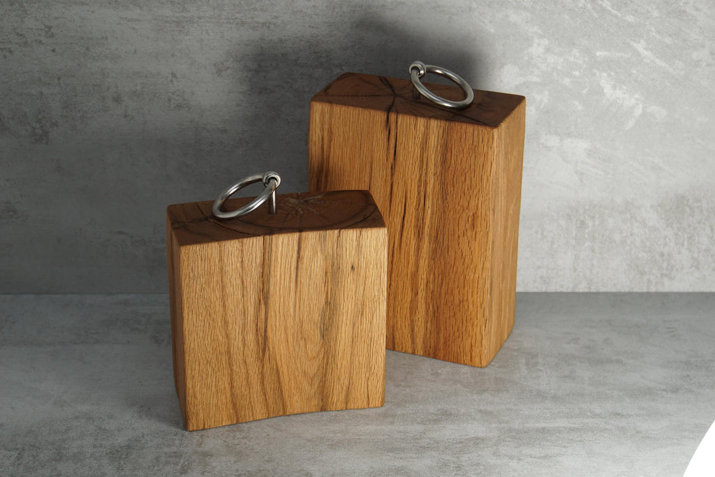 Solid Oak Doorstop with Stainless Steel Ring