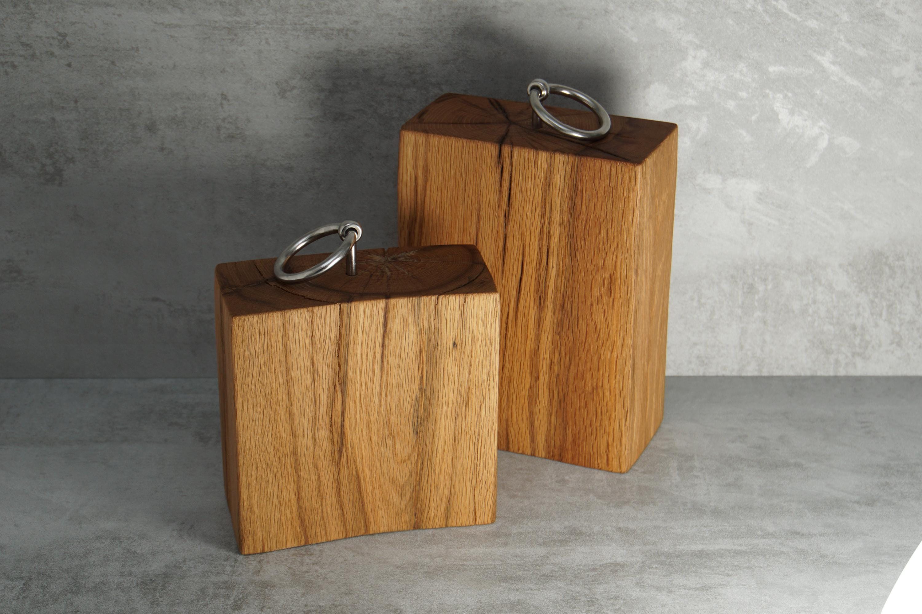 Solid Oak Doorstop with Stainless Steel Ring