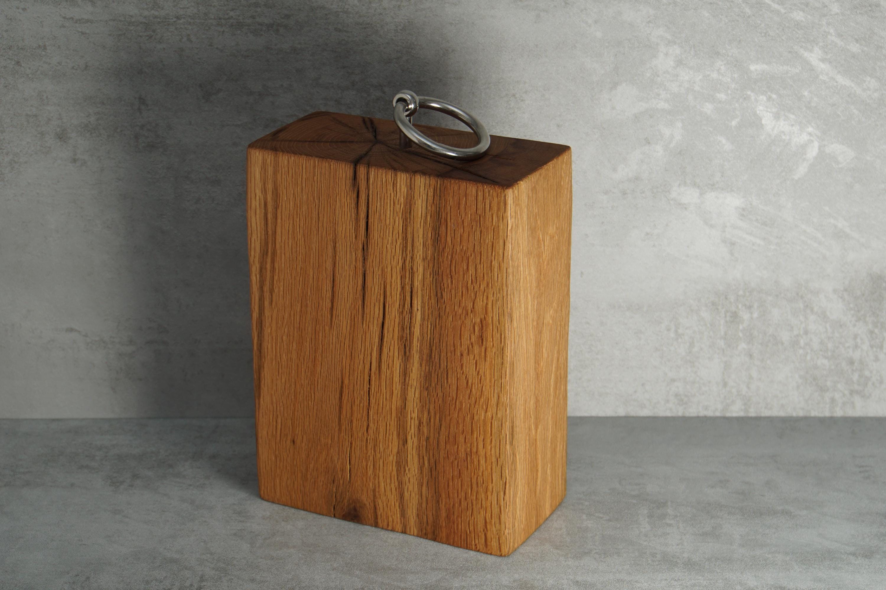 Solid Oak Doorstop with Stainless Steel Ring
