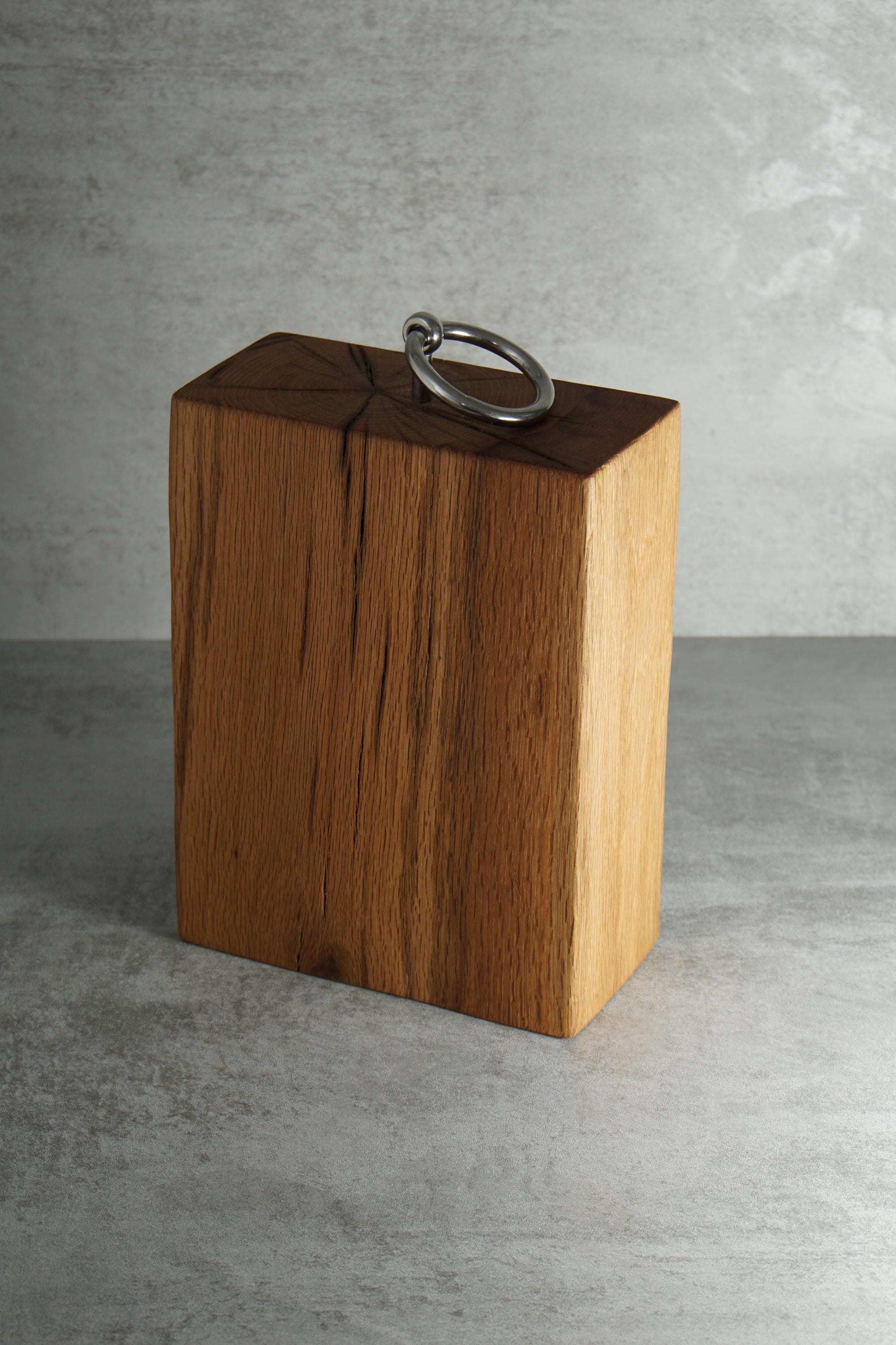 Solid Oak Doorstop with Stainless Steel Ring